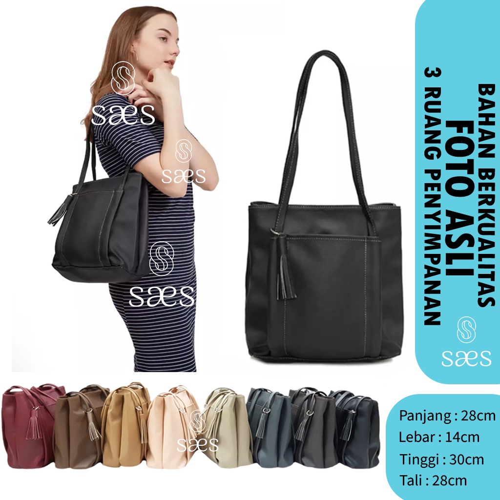 Saes - Totebag Wanita Simple Lily Kulit Tas Tote Bag  Vintage retro Tas tote wanita Tas Kerja Tas Kuliah Murah 001