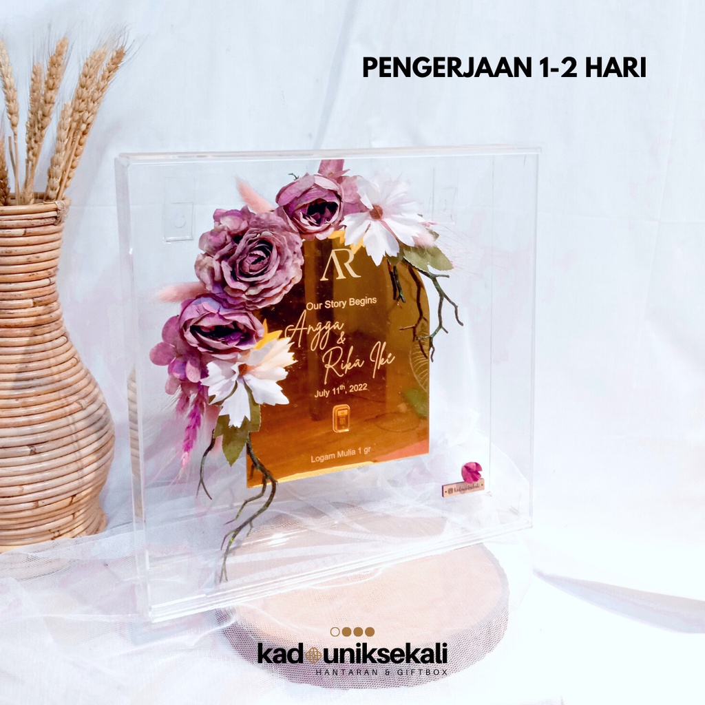 Mahar Bingkai Pernikahan Acrylic Dome 30x30cm Full Transparant 3D - Kadouniksekali