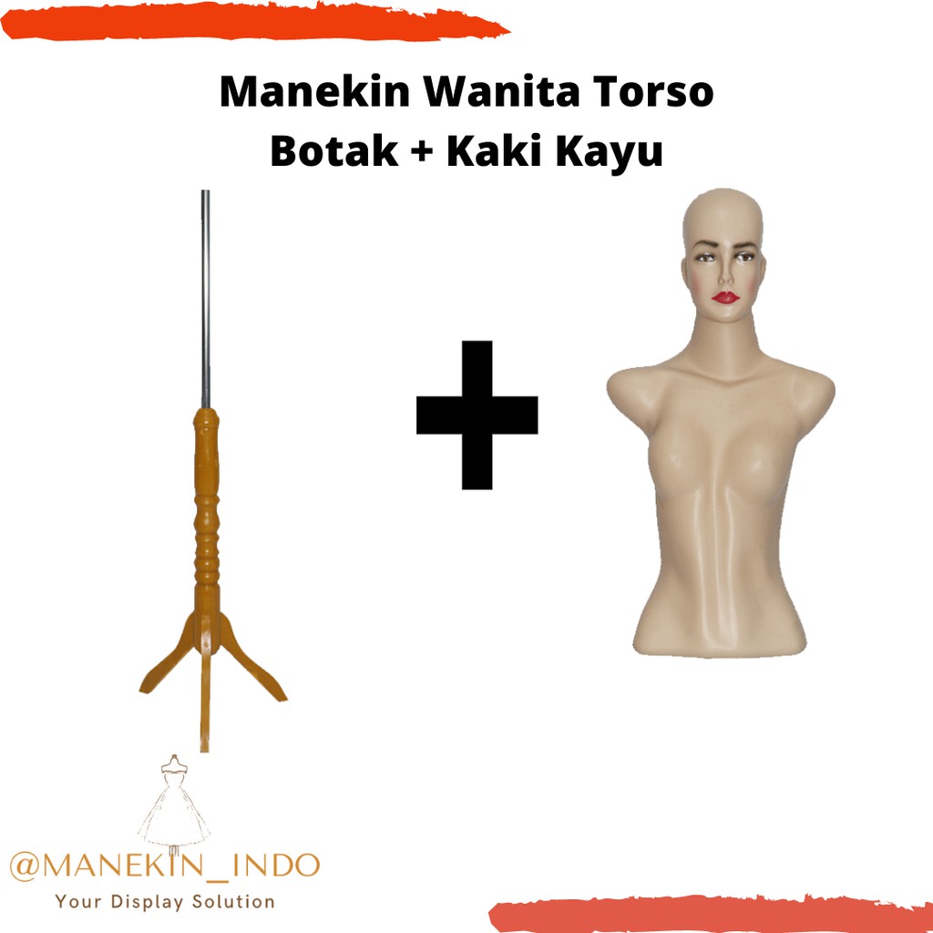 MANEKIN WANITA TORSO KEPALA BOTAK +TIANG KAYU  |MANEKIN WANITA|MANEKIN SETENGAH BADAN|MANEKIN BAJU|