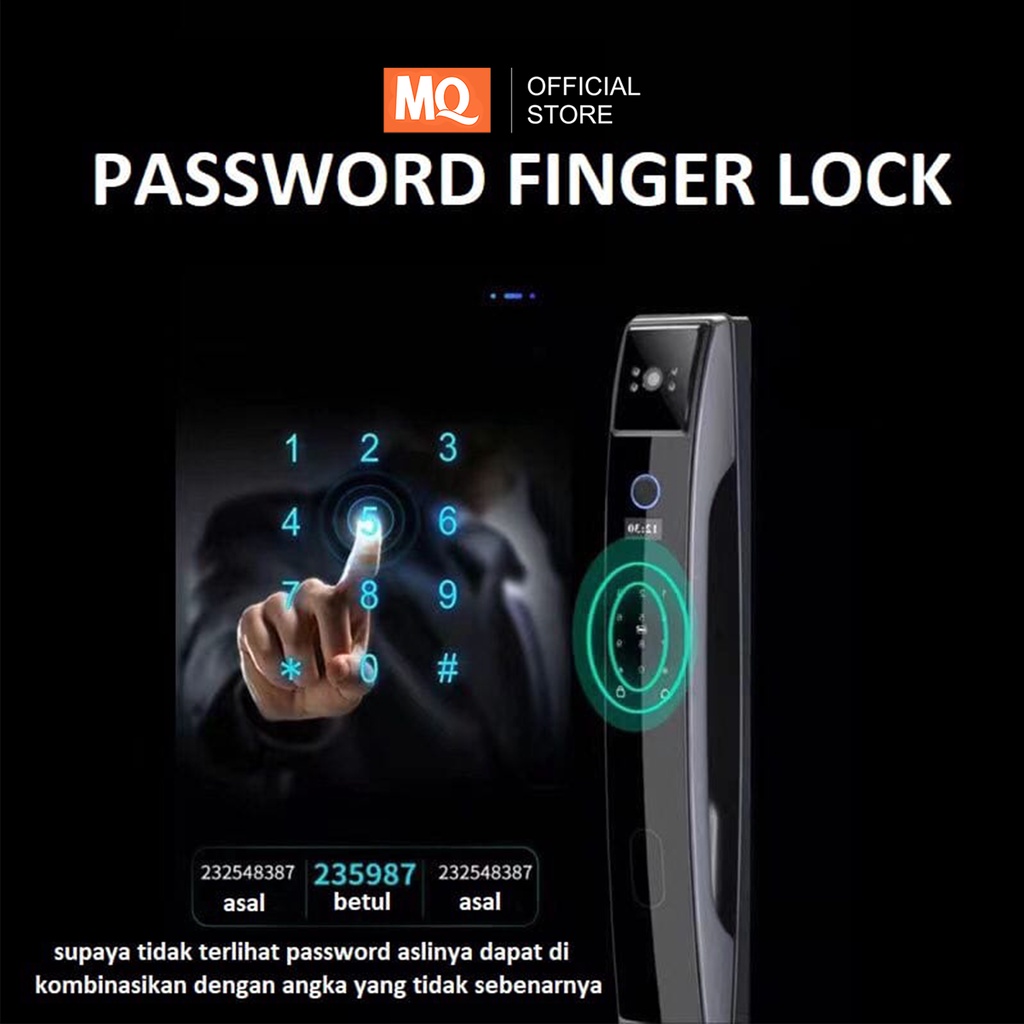 MQ  Smart Door Lock Door Lock Handle Fingerprint Waterprof - Kunci Pintu Digital