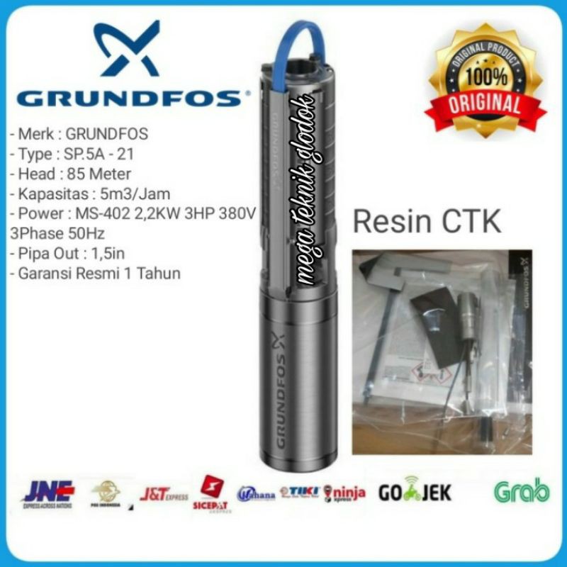 Submersible Grundfos SP5A-21 2.2kw 3hp 3phase Pompa Air Sumur Bor