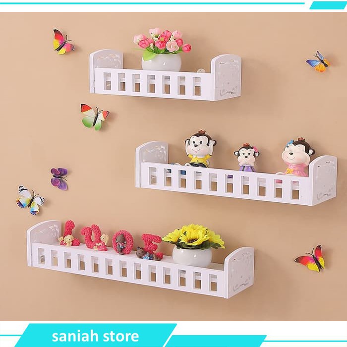 Rak dinding Minimalis Hello Kitty 1set isi 3pcs bonus stiker kupu2 Rak Dinding Gantung ambalan