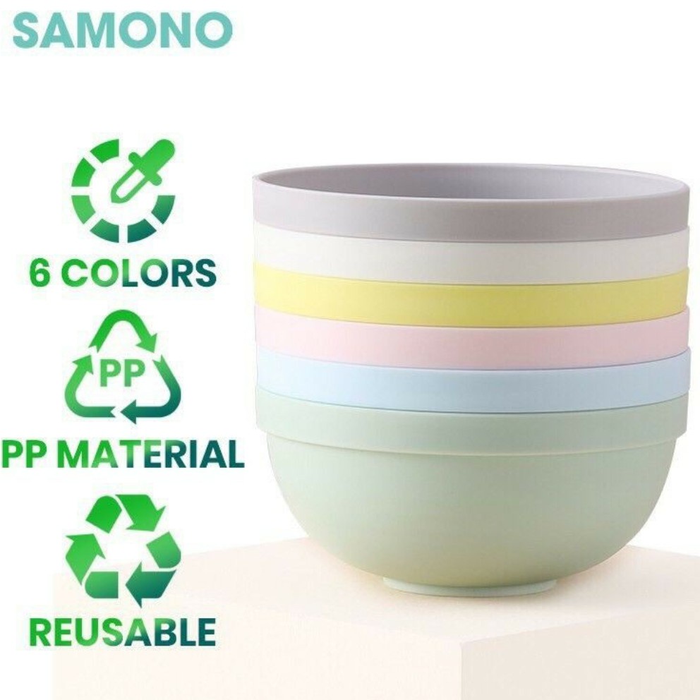 Samono Mangkok Set ( Isi 6 Pcs ) Plastik Microwaveable Alat Makan Set Soup Plate Wheatstraw Bowl Tahan Panas