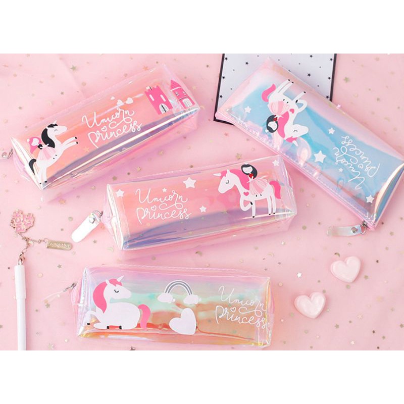 Kotak Pensil Holograpic Hologram Motif Unicorn Girl / Tempat Pensil Peralatan Alat Tulis