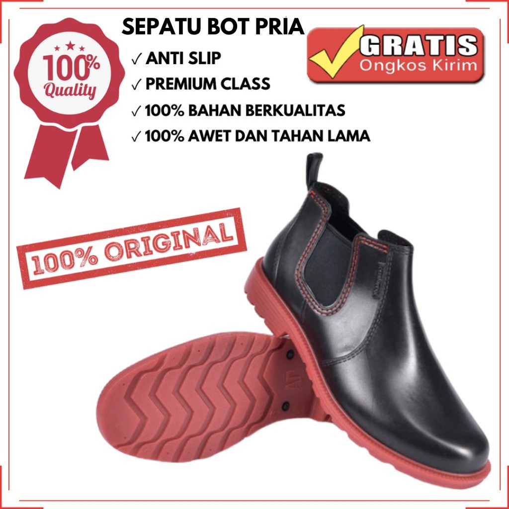 Sepatu kerja karet boot boots pendek karet pria cowok anti air waterproof AB56