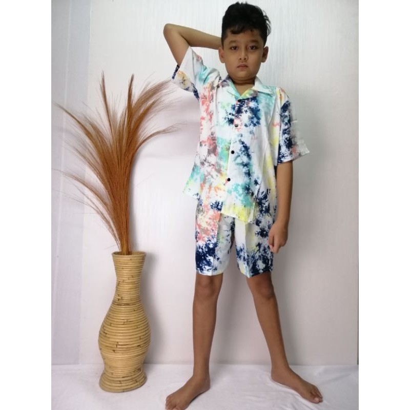 Set Pajamas Anak Tie Dye Celana Pendek Rayon Bali Anak dan Lembut(10-11 th) / SET ANAK / TIE DYE