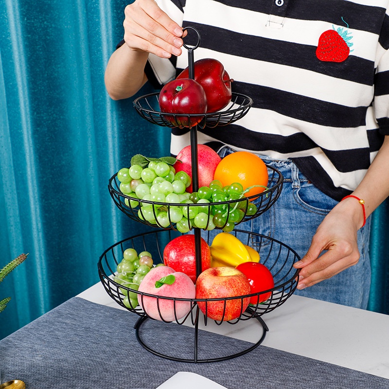 Keranjang Buah 3 Tingkat Gold / Keranjang Makanan / Fruit Basket Nordic / Keranjang Dapur Pajangan