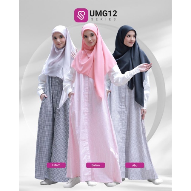Gamis premium motif kotak UMG12 ori Ukhti Munira busui friendly bahan premium japan cotton dress mot