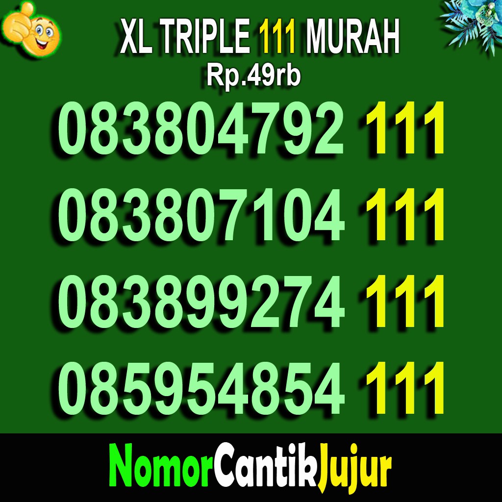 XL EKOR TRIPLE 111 CANTIK NOMOR KARTU PERDANA NOMER XL TRIPLE 1