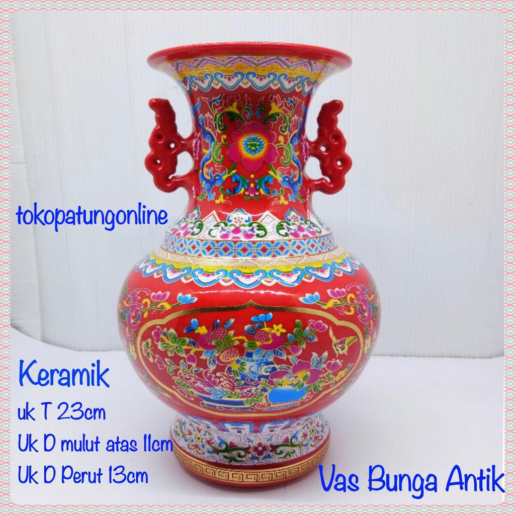 Vas Bunga Antik T24 Merah Batik