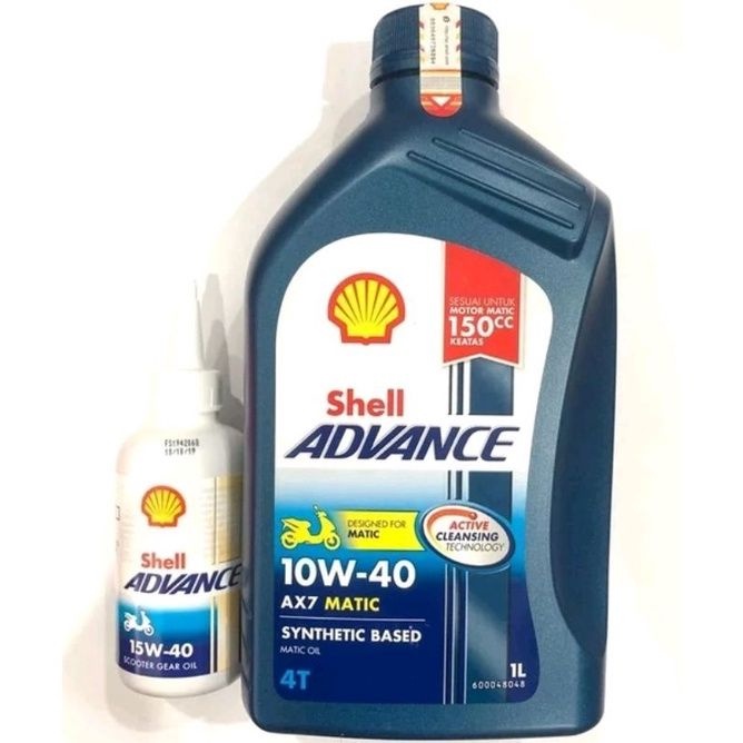 PAKET GANTI OLI SHELL ADVANCE AX7 MATIC 10W40 1L + OLI GEAR GARDAN SHELL 120ML - UNTUK SEMUA SCOOTER