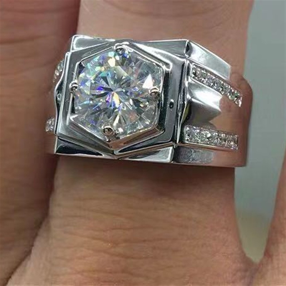 Cincin perak pria Cincin pertunangan batu permata putih