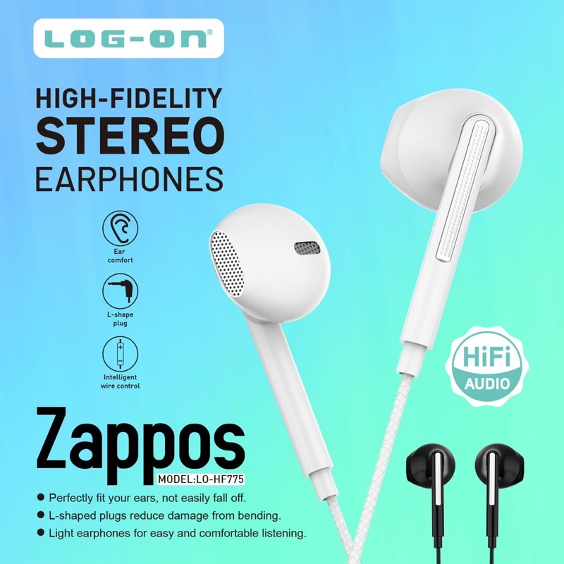 HEADSET LOGON ZAPPOS 775 EARPHONE LOGON ZAPPOS 775 HIGH FIDELITY STEREO EARPHONE