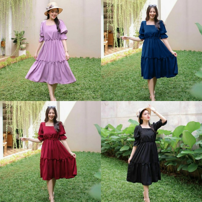 MIDI DRESS VINTAGE POLOS LILAC/ NAVY/ MAROON/ HITAM SYIOLA MAURIN(G5O2) casual dress santai midi dre