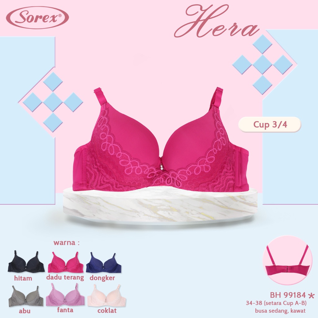 Bh Bra Sorex 99184 (Cup Sedang) Licin Renda Kait 2 | Bra Busa Sedang Pakai Kawat |jpx