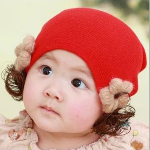 *COD*FH-P19-21 Topi Anak Perempuan Rambut Kepang Topi Bayi Kupluk Rajut Imut Lucu Baby Hat Wig Impor-4