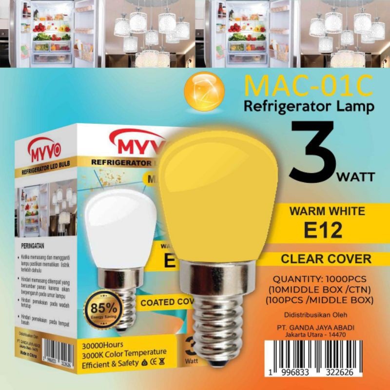 MYVO Lampu Kulkas / Lampu Hias / Lampu Tidur 3 Watt - Fiting E12 &amp; Fiting E14 - Putih &amp; Warm White