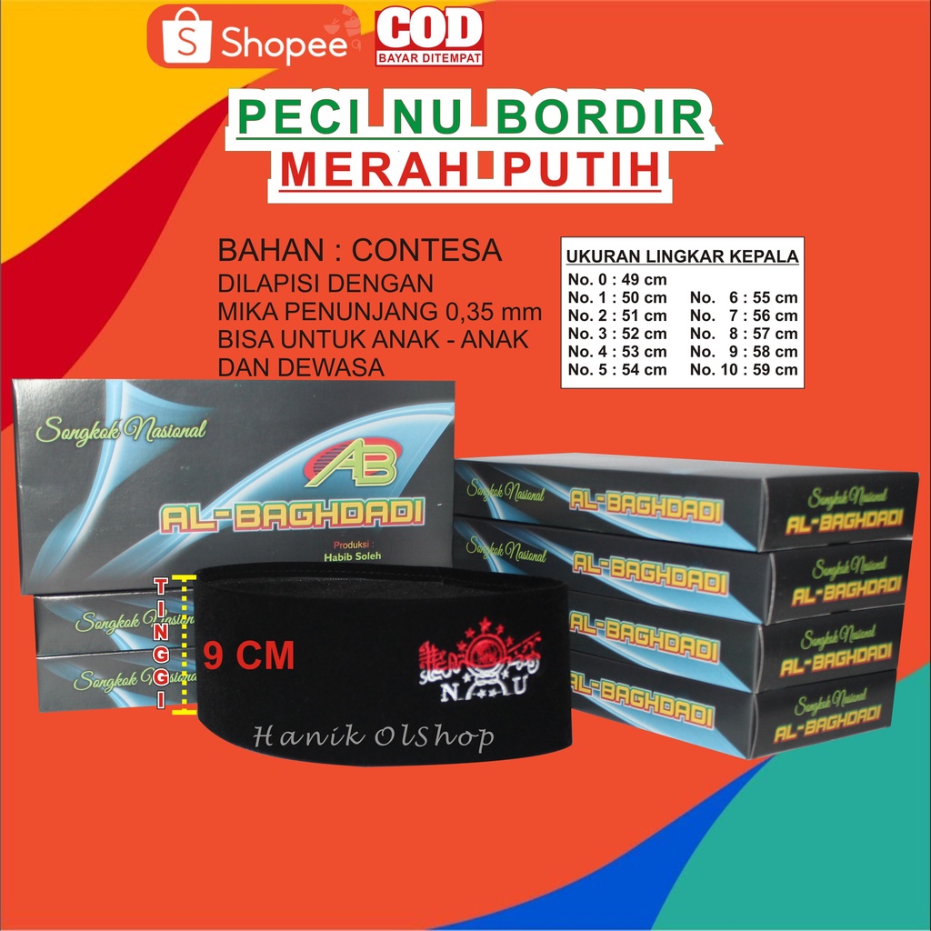 Peci Nu Bordir Merah Putih Peci Nu Anak Peci Nu Dewasa Songkok Nu Peci Hitam Nu Peci Nu Songkok Nu