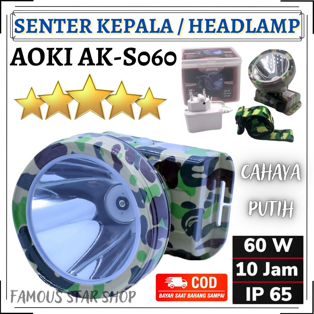 MURAH~Senter Kepala Waterproof / Diving Motif Army AOKI AK-S060 60w 60 Watt Super Led Baterai Lithiu