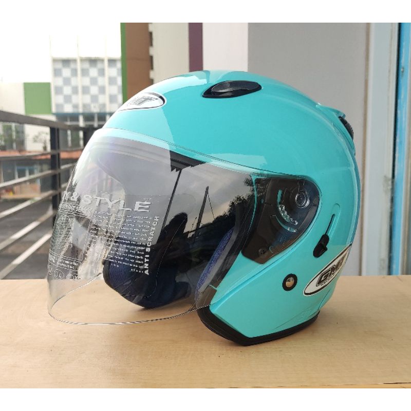 HELM HALF FACE CENTRO DOUBLE VISOR CEWEK COWOK COUPLE ORIGINAL GMT JADE BLUE TOSKA