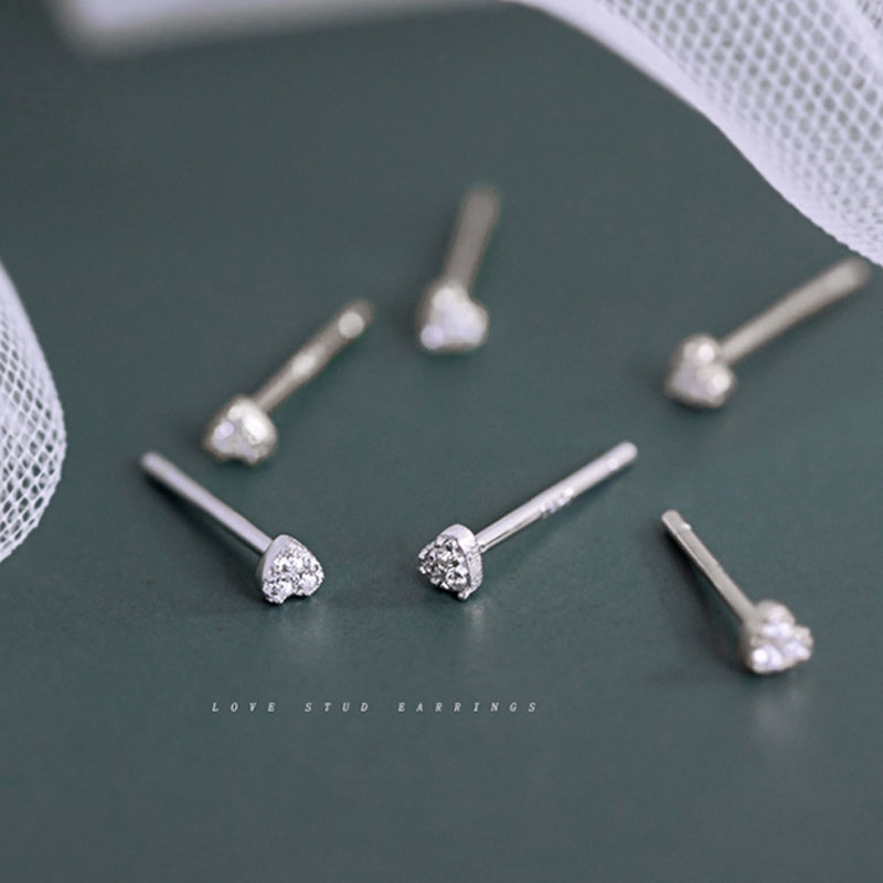 Heart Rhinestone Earrings Womens Ladies Simple Stud Earring Ear Cuff Jewelry Accessories Sweet Heart Jewelry
