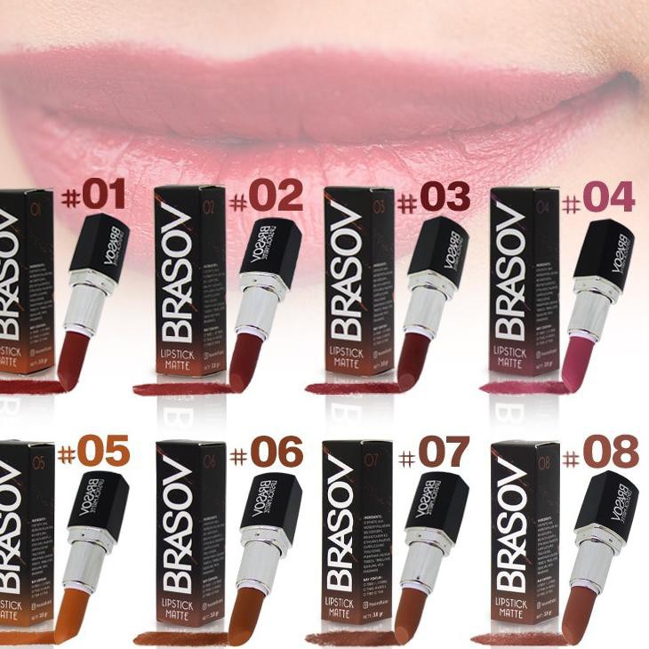 BRASOV Lipstick Matte Shade 01 - 08 Lipstik Pigmented Perona Bibir BPOM