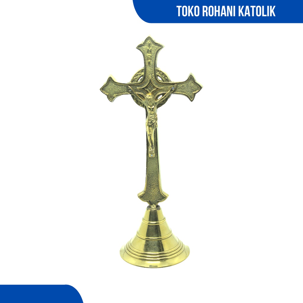 SALIB ALTAR KATOLIK 29-32 CM / SALIB MEJA / SALIB DUDUK KUNINGAN / SALIB KATOLIK  / SALIB LOGAM / SALIB PATUNG YESUS