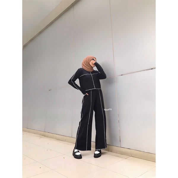 BEFAST - ZRD OOTD Wanita Setelan SANA / ONE SET MIKA RIB / SETCEL MODEL TERBALIK KEBALIK / Setelan Kekiniaan Remaja Wanita / Trendy / Keluaran Terbaru 2022 / Set Polos / Set Atasan lengan Panjang+Celana Panjang