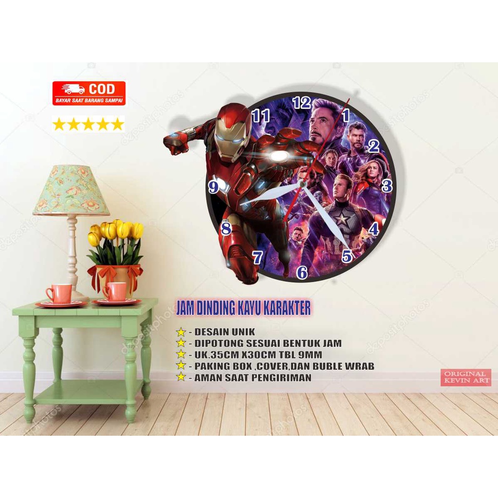 JAM DINDING KARAKTER DORAEMON IRONMAN UNIK BESAR KAYU VINTAGE SOUVENIR JAM CAFE Kevinart