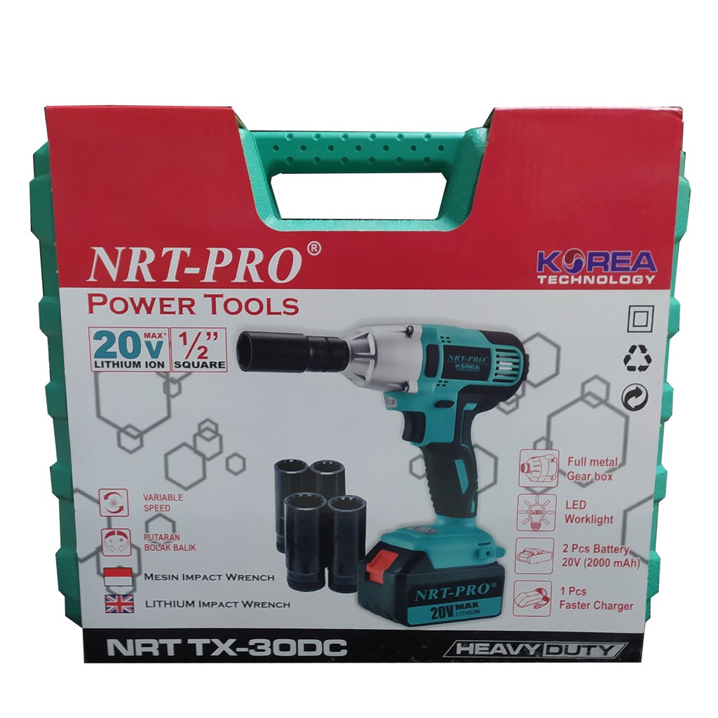 NRT-PRO TX-30DC Cordless Impact Wrench Baterai Charger Mesin Buka Baut