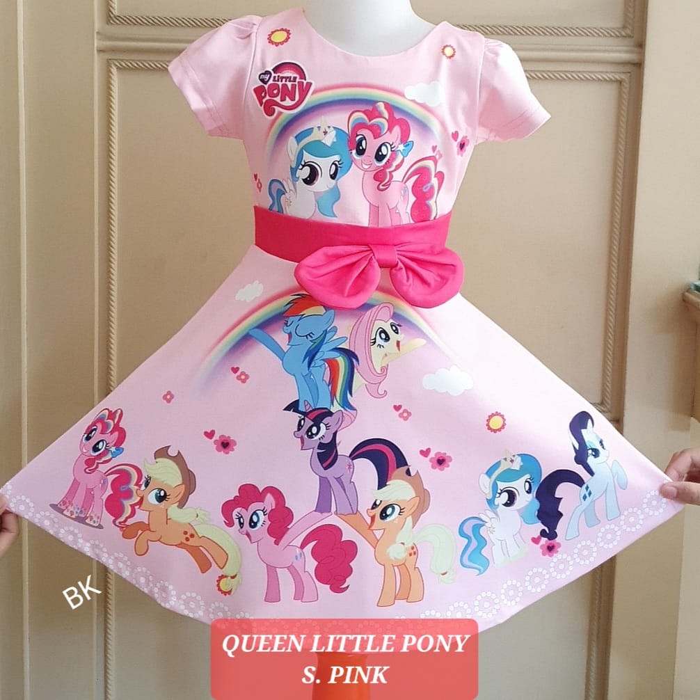 DRESS PESTA ANAK MOTIF QUEEN LITTLE PONY IMPORT PINK LUCU / GAUN PESTA ULANG TAHUN ANAL UNICORN