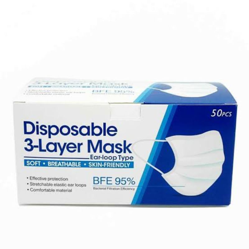 Masker 3 Ply isi 50 disposable Masker 3 Lapis  Earloop
