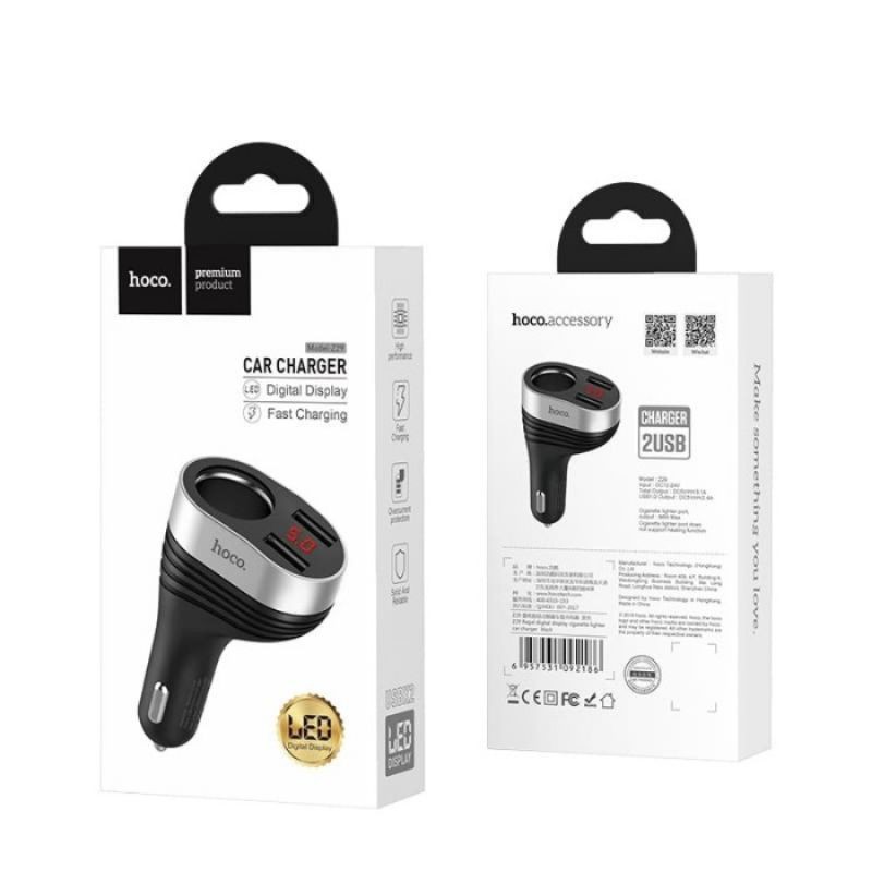 Car Charger Hoco Z29 Dual USB Fast Charger 5.0 Digital Display