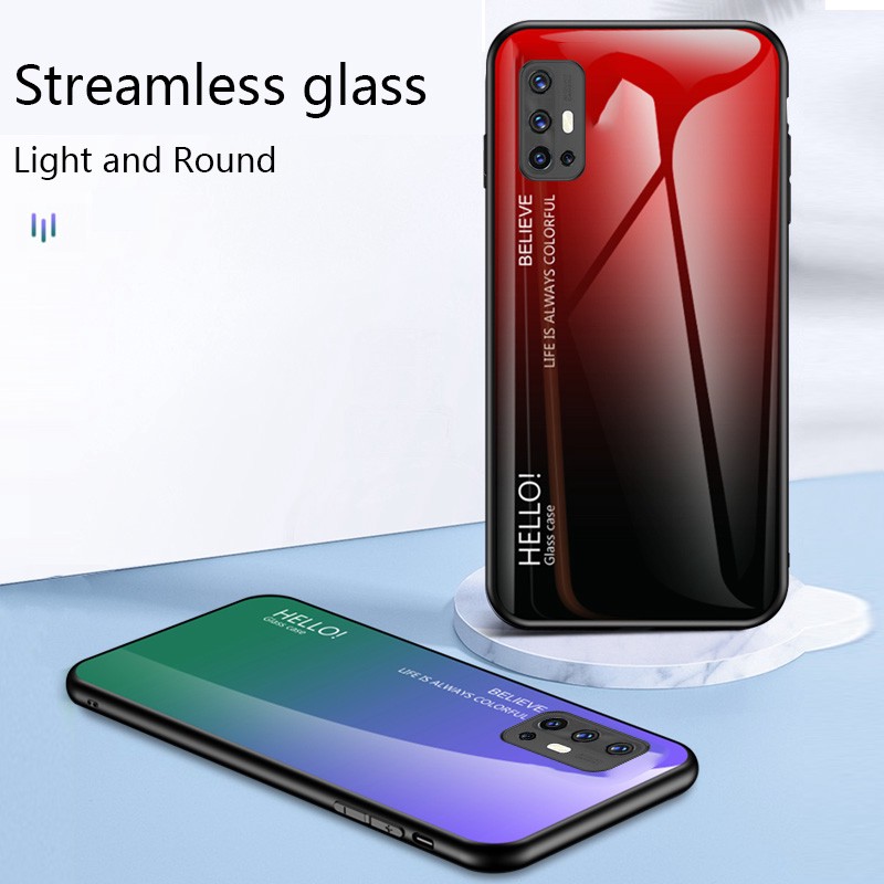 VIVO V19 2020 CASE GLASS GRADIENT PREMIUM SOFT CASE HANDPHONE