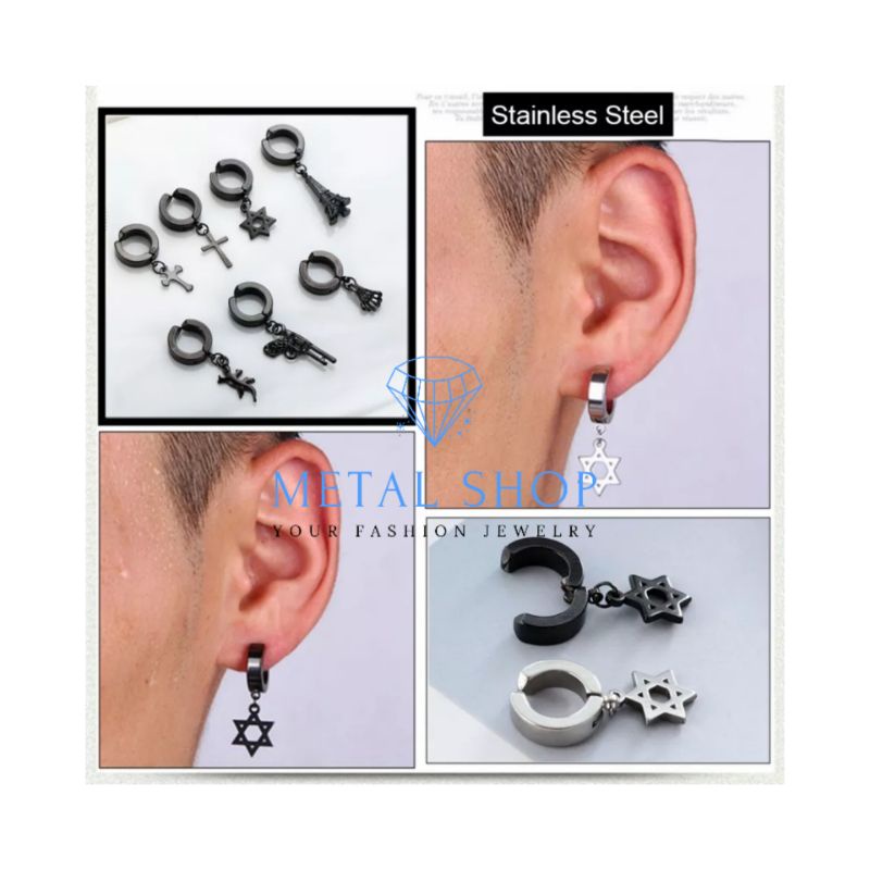 Anting Klip Magnet Tanpa Tindik Bahan Titanium Steel Warna Hitam Gaya Korea Untuk Pria Dan Wanita