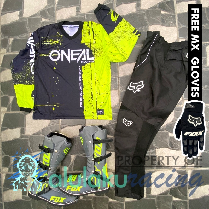 Jersey, Celana, Sarung Tangan &amp; Sepatu Fullprint with Protectors Fullset MX Trail Motocross - Paket Bundling ONCTFG070109-F41