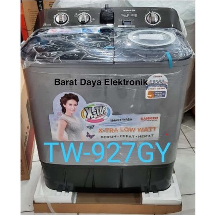 Mesin Cuci Sanken 2 Tabung TW-927GY (9 KG) Mesin Cuci Low Watt Hijab Series UNTUK LUAR JABODETABEK