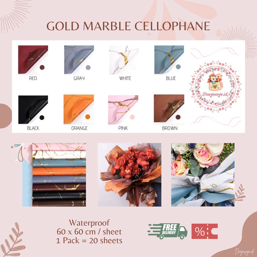 

[1 LEMBAR] FLOWER WRAPPING GOLD MARBLE CELLOPHANE WATERPROOF ECER | KERTAS CELLOPHANE KERTAS BUKET BUNGA HAND BOUQUET WRAPPING PAPER KERTAS KADO