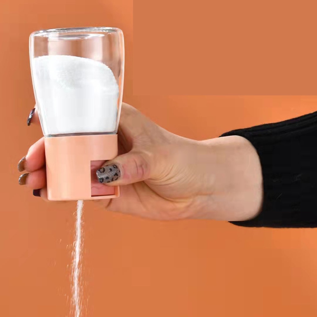 (COD) Ready Botol Tempat Garam Pencet Bumbu Kaca Otomatis 100ml Wadah Gula Garam Merica Bubuk Dispenser Bumbu Dapur