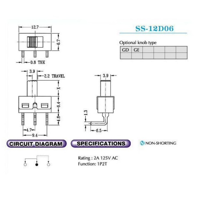 SS12D10 large current toggle switch saklar geser 4.7mm 3p L tekuk 3 P