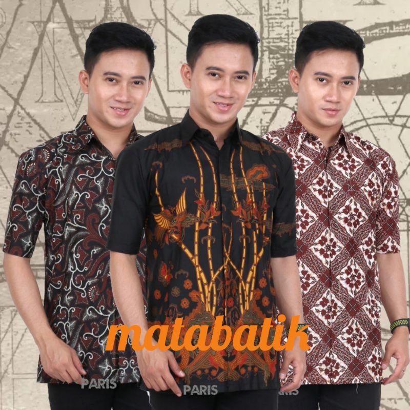 Batik Pria Lengan Pendek Premium BATIK BERKAH HRB026 motif KERATONAN Kode 002 size M L XL XXL