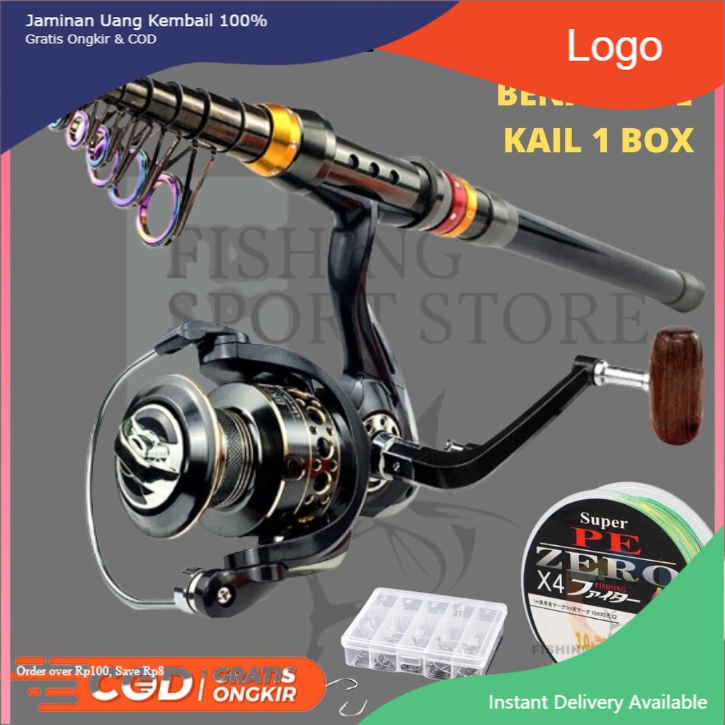Set Pancing Tongkat Fishing Rod Panjang 2.1 Meter Joran Pancing Teleskopik Karbon Gulungan Pancing P