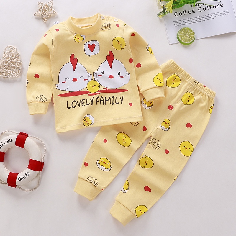 Setelan Piyama Baju Tidur Anak Perempuan Laki Laki Bahan Katun Piama Lengan Panjang 1-5 tahun