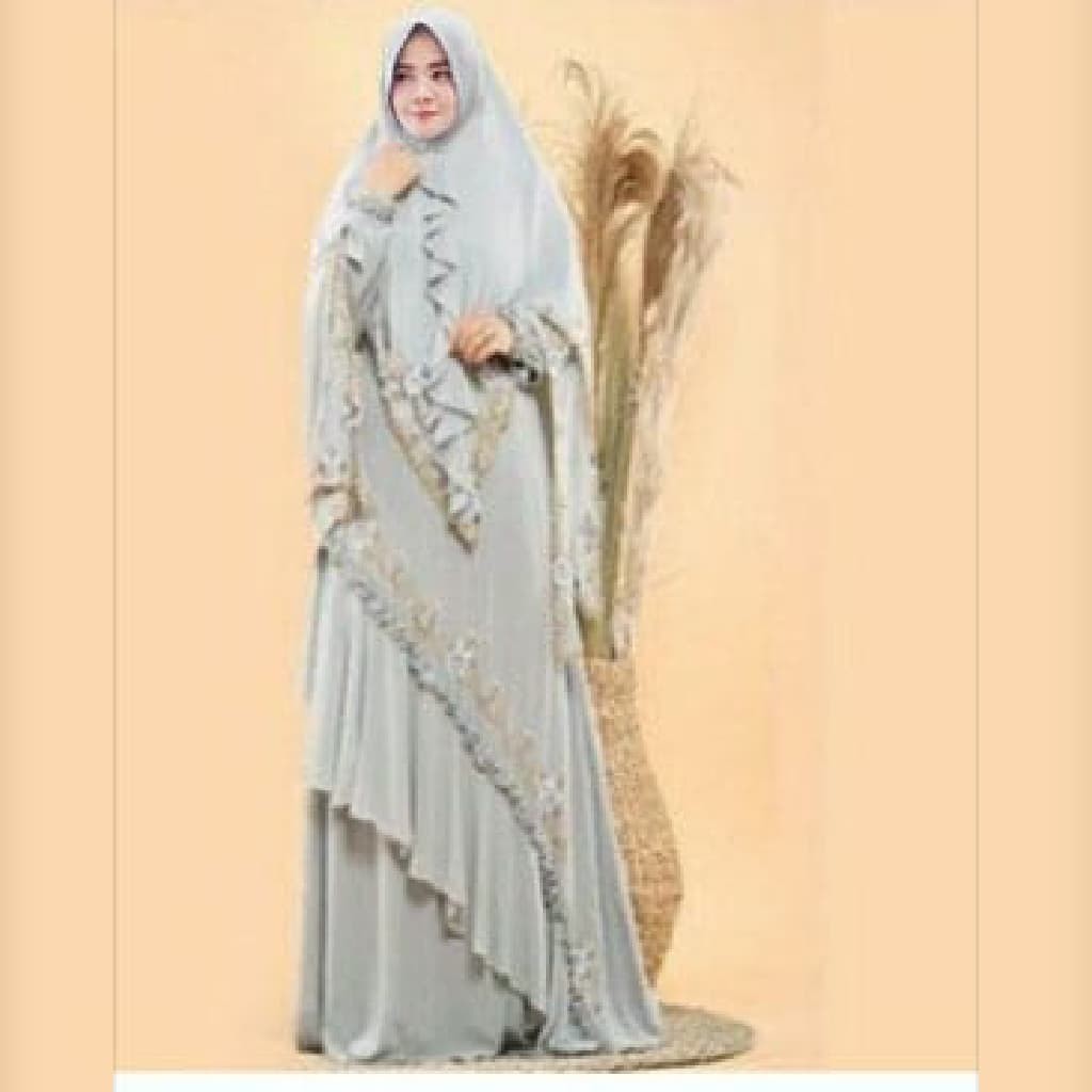 SMARTDN Super Promo baju butik MIMMA SYARI JUMBO ABU CERUTY BORDIR gamis pesta mewah MT Murah