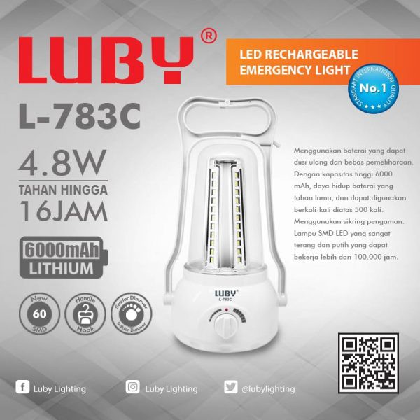 Luby Lampu Emergency Petromak L783C SMD 60 LED with Dimmer Switch Rechargeable 16 Hours