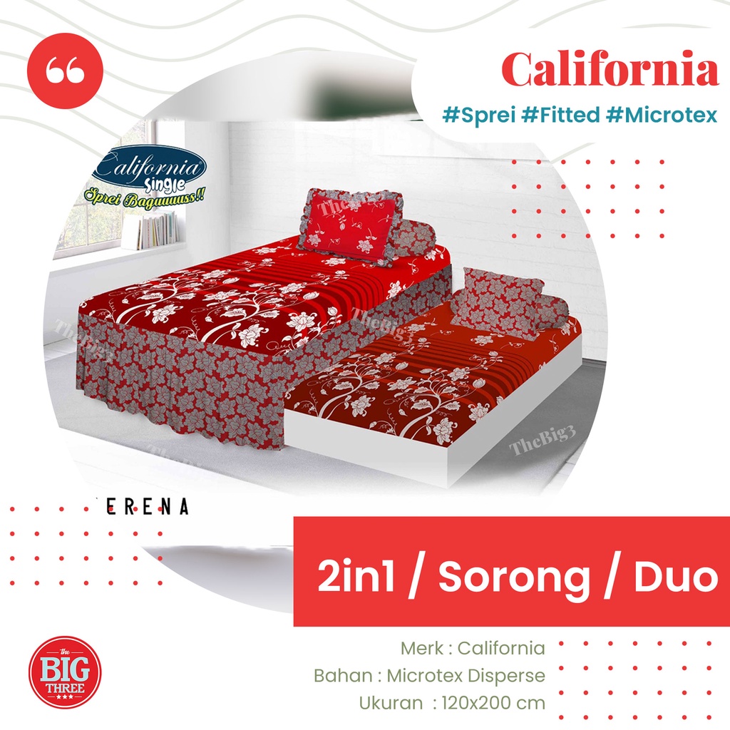 Sprei CALIFORNIA 2in1 DUO SORONG 120x200 motif Yellow Mickey Polka Metrico Mosaic Loop Ziggy Houndstooth Kaz Lexxa Orly Jasmine Blooming Marie Tropical Leaf Cat 120 SP DUO