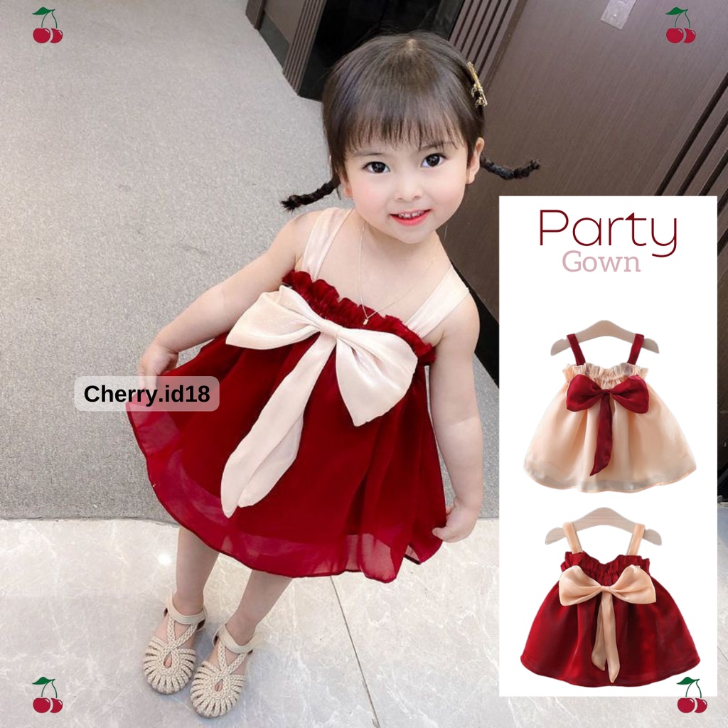 Cherry COD Gaun Pesta Anak Cewek  / Dress Anak Perempuan Import Bahan Furing Lapis / Dress Natal / Baju Natal Anak D43