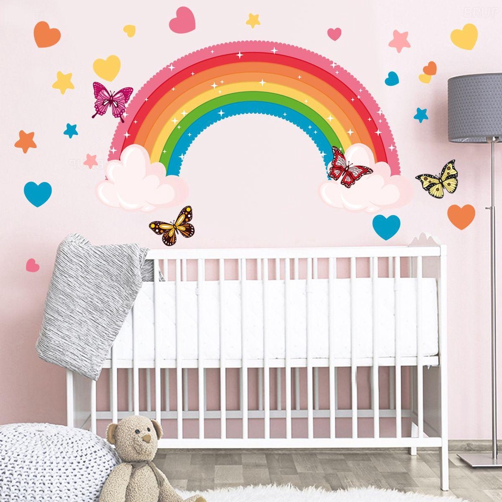 Nanas Pelangi Wall Decals Colorful Kamar Cewek PVC Vinyl Stiker Dinding