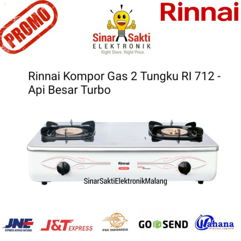 Rinnai Kompor Gas 2 Tungku RI 712 T 712T RI712T Api Besar Turbo Garansi Resmi