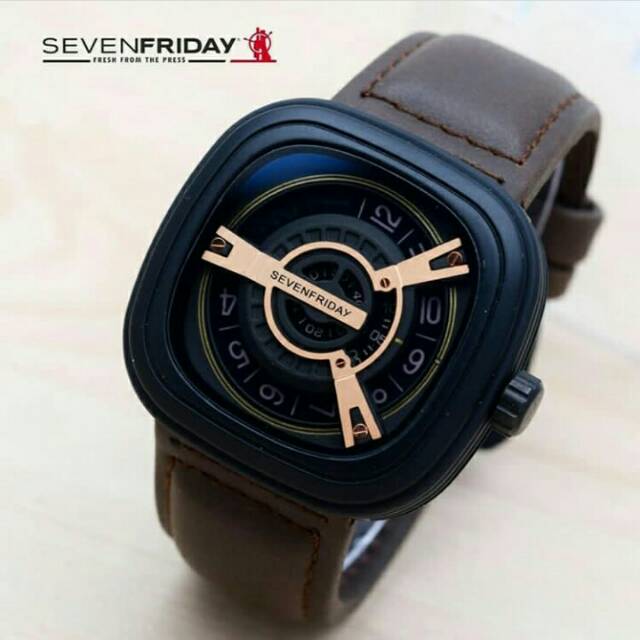 JAM TANGAN PRIA SEVENFRIDAY KULIT CKLAT TUA DM=4,5CM KW SUPER